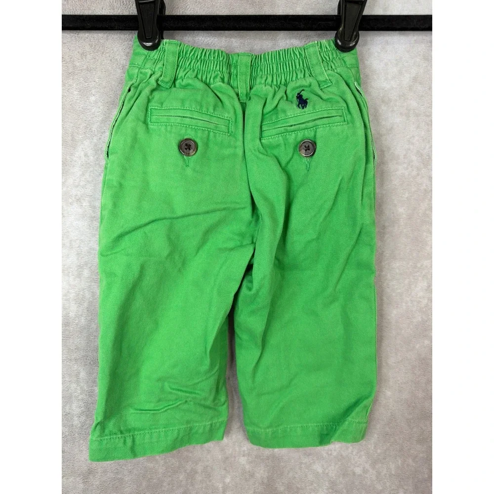 Ralph Lauren‎ Chino Pants Baby Boys 9M Green Cotton Straight Leg Pony Logo